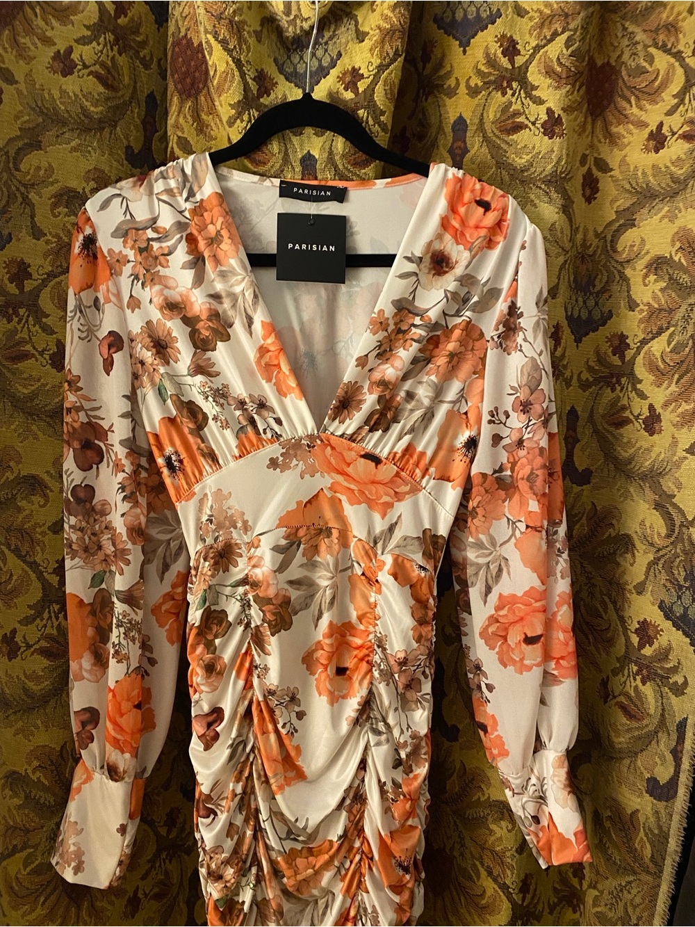 Parisian Works Cream Floral Mini Dress with Orange and Brown Accents